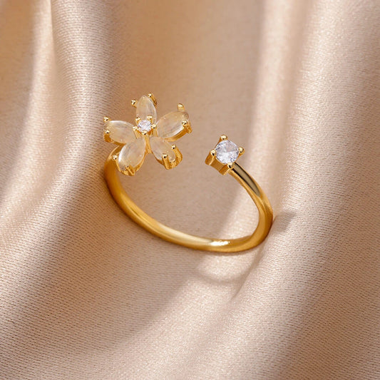 Aesthetic Opal Flower Stainless Ring