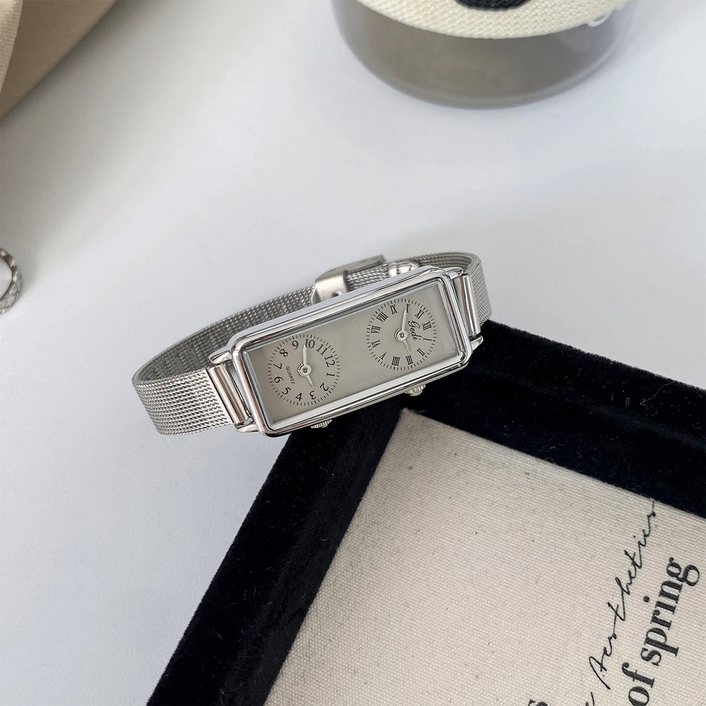 Dual-Movement Retro Square Quartz Watch