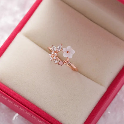 Sakura Flower Crystal Open Ring