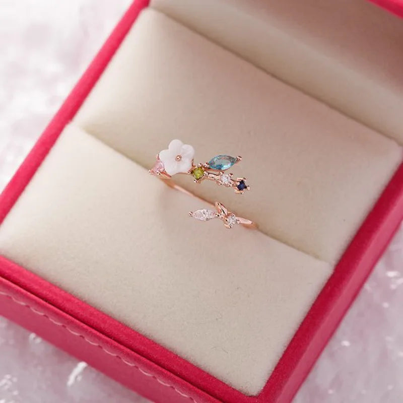 Sakura Flower Crystal Open Ring