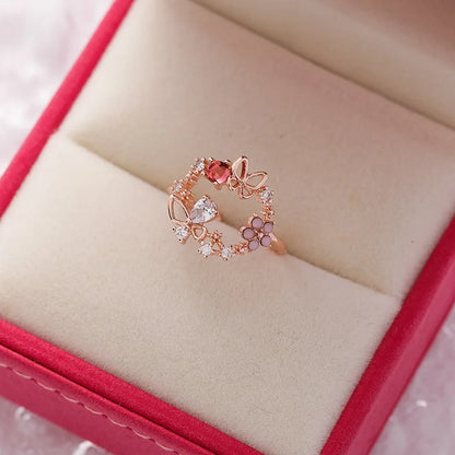 Sakura Flower Crystal Open Ring
