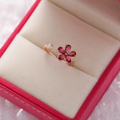 Sakura Flower Crystal Open Ring