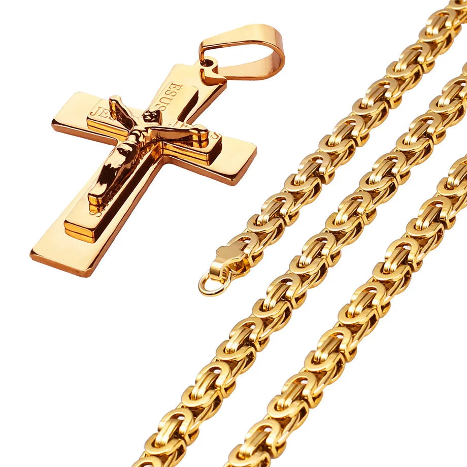 Gilded Jesus Cross Crucifix Necklace