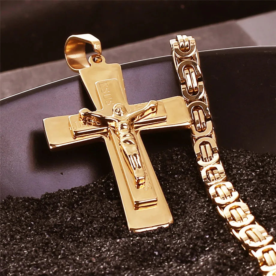 Gilded Jesus Cross Crucifix Necklace