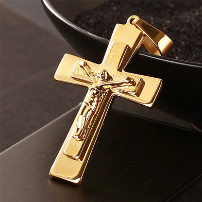 Gilded Jesus Cross Crucifix Necklace
