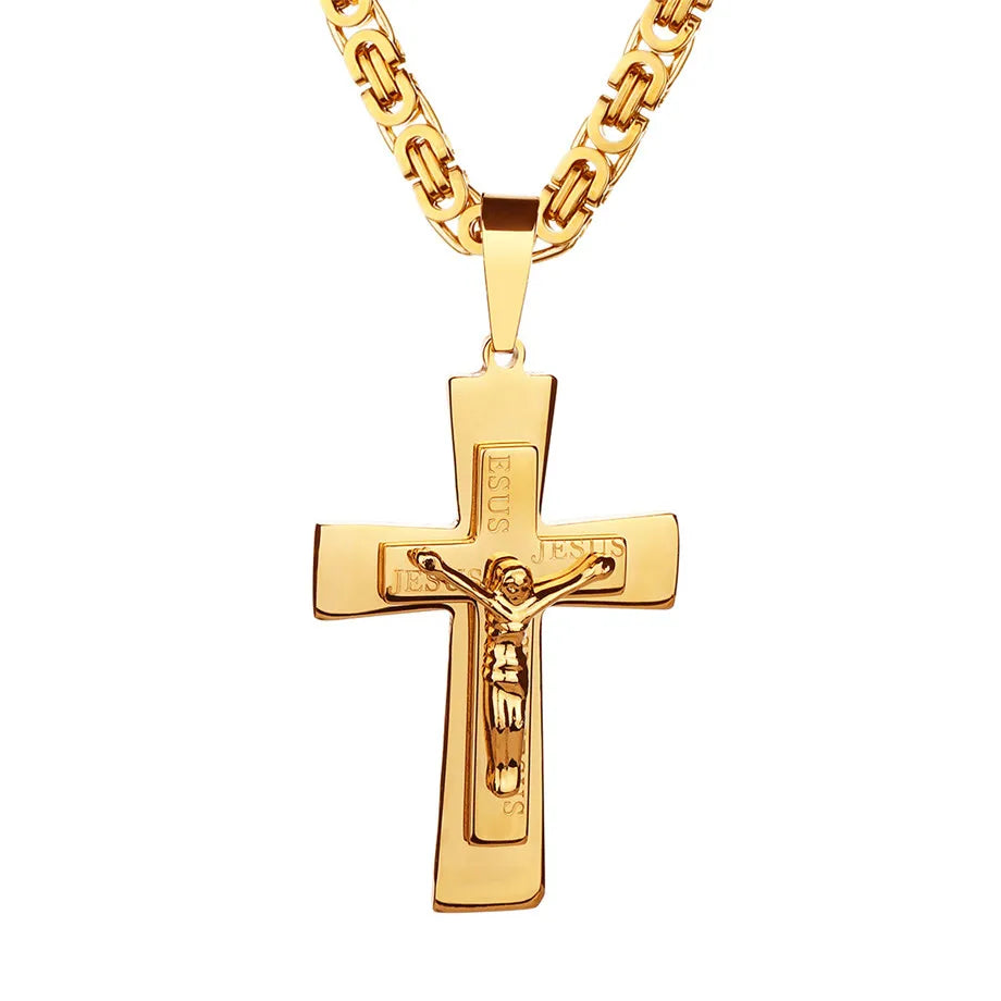 Gilded Jesus Cross Crucifix Necklace
