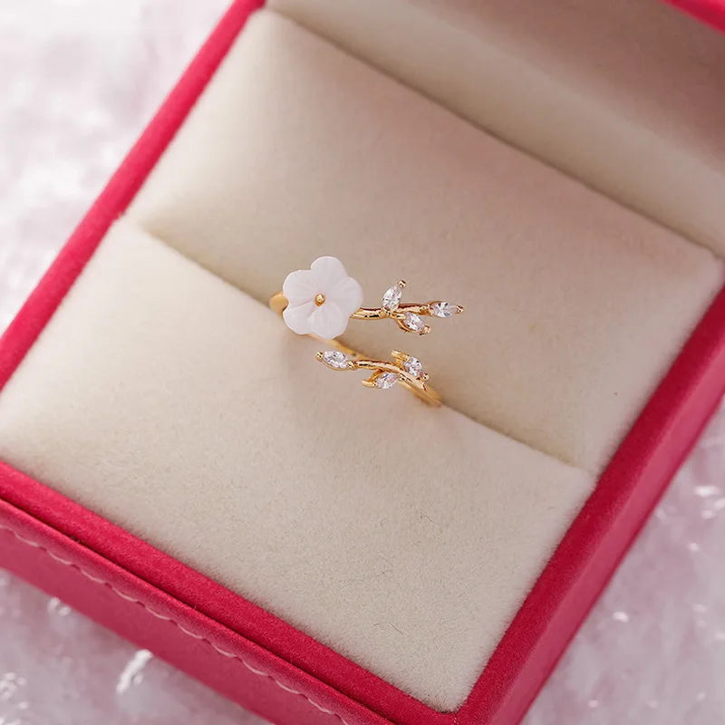 Sakura Flower Crystal Open Ring