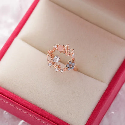 Sakura Flower Crystal Open Ring