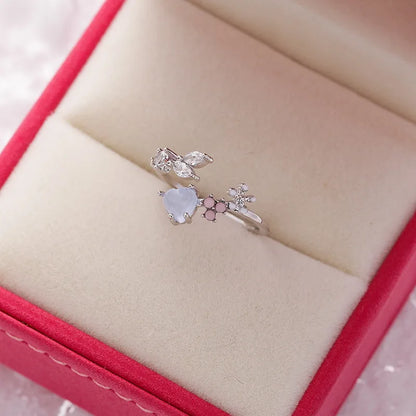 Sakura Flower Crystal Open Ring