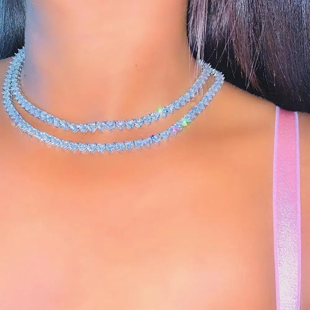 Bling Heart CZ Tennis Necklace