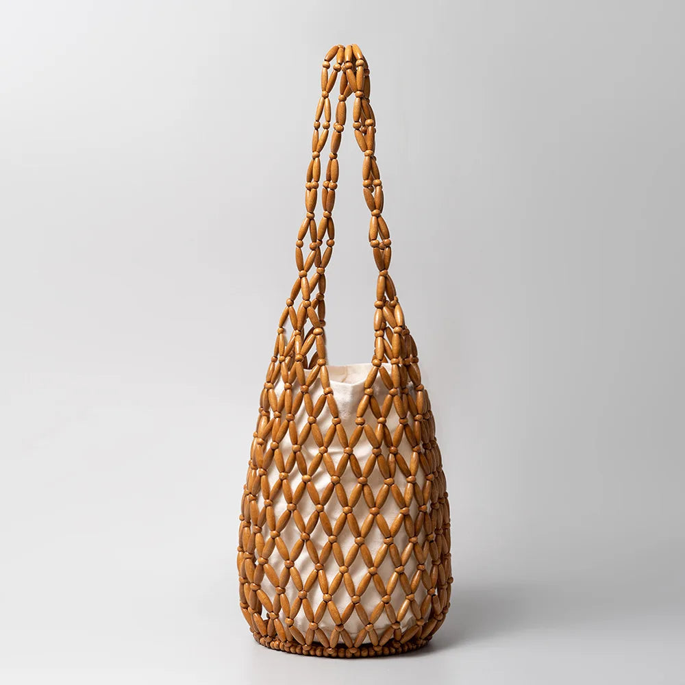 Hand-Beaded Exquisite Wooden Tote