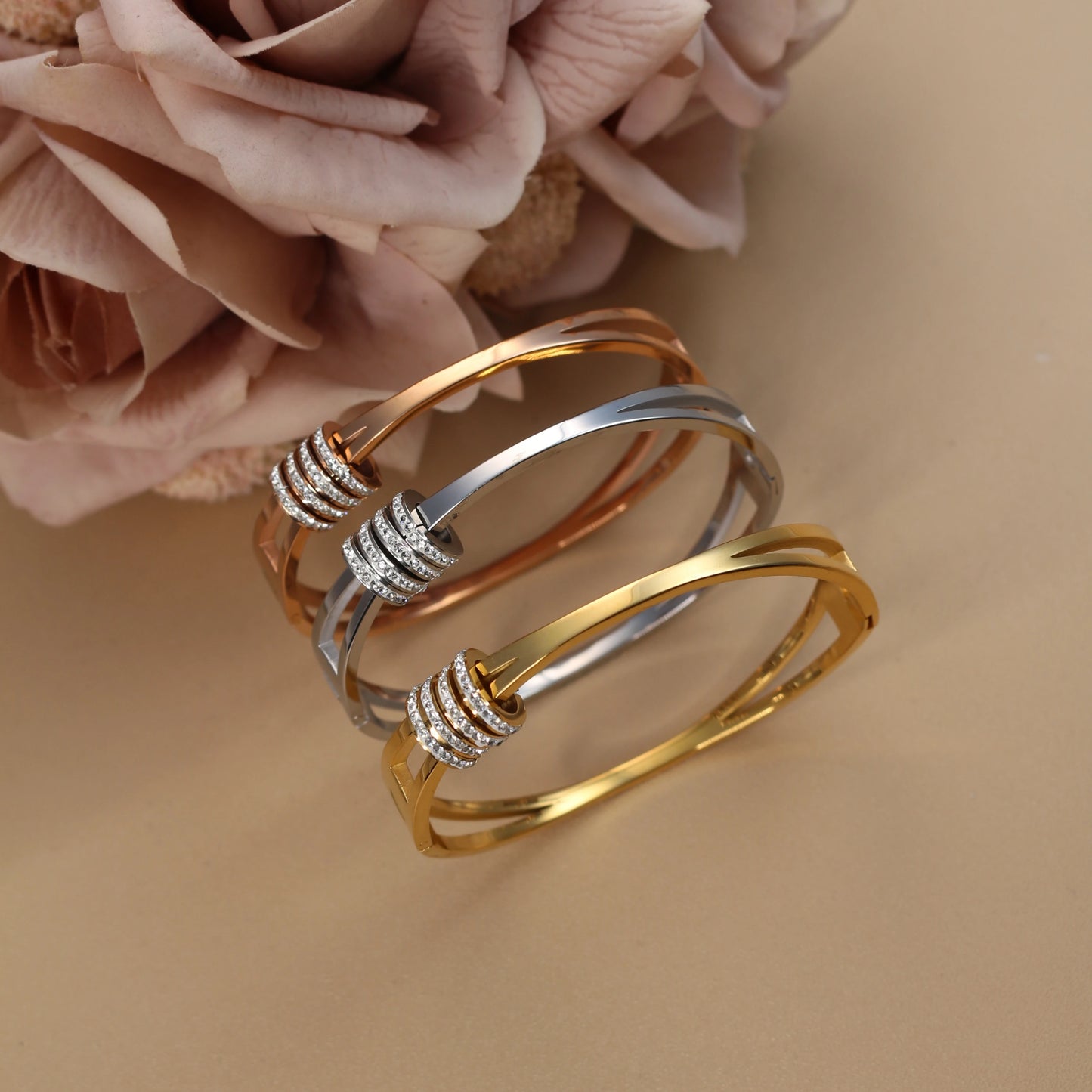 Hollow Crystal Half Face Bangle