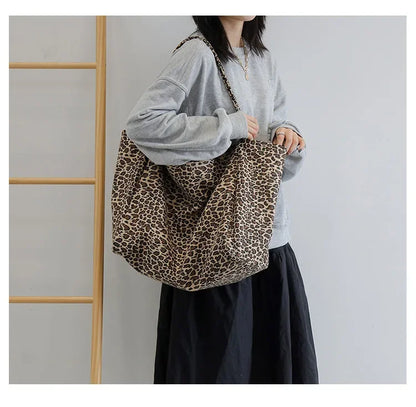 Leopard Motif Canvas Statement Tote