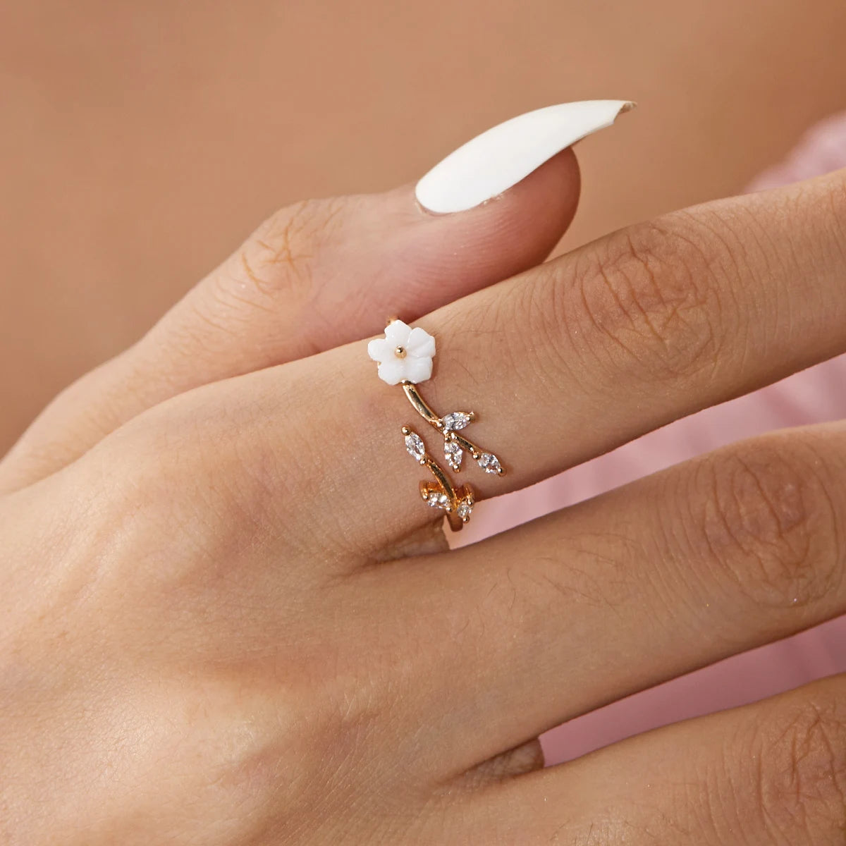 Sakura Flower Crystal Open Ring