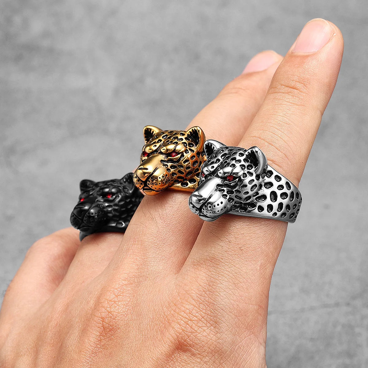 Leopard Animal Punk Biker Ring