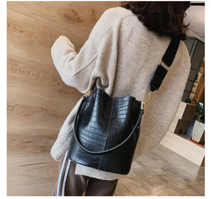 Stone Textured Leather Bucket Bag