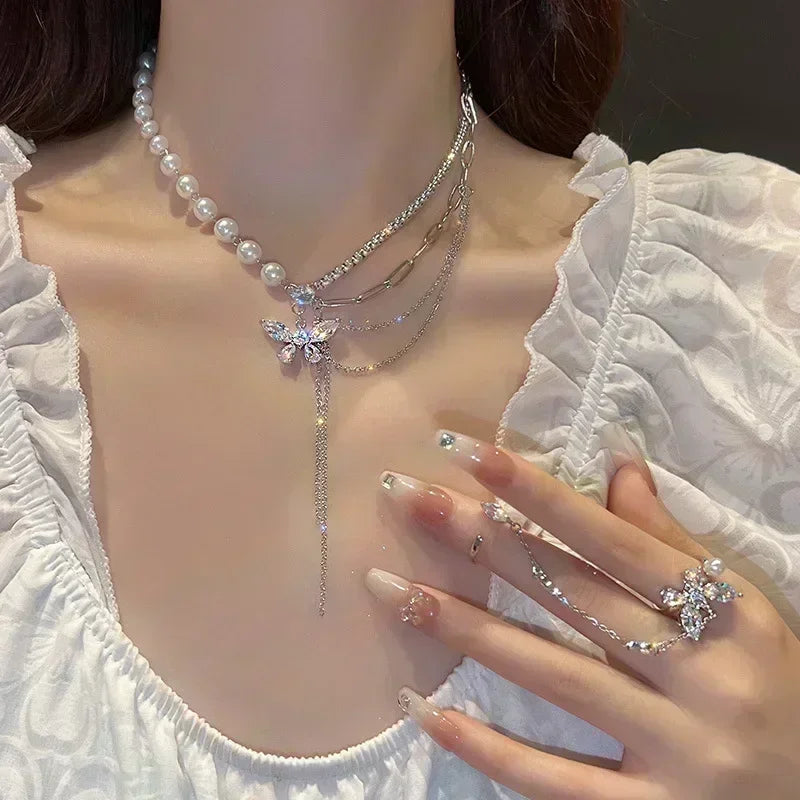 Pearl Tassel Snake Bone Necklace