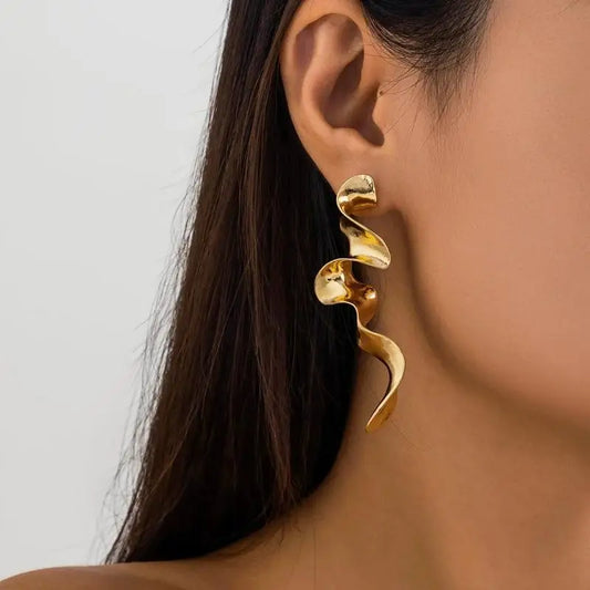 Irregular Metal Twisted Wave Earrings