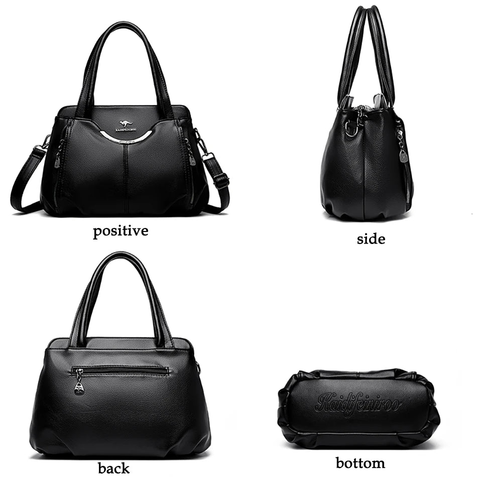 Multi-Pocket Soft Leather Designer Tote