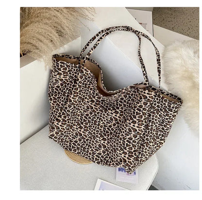 Leopard Motif Canvas Statement Tote