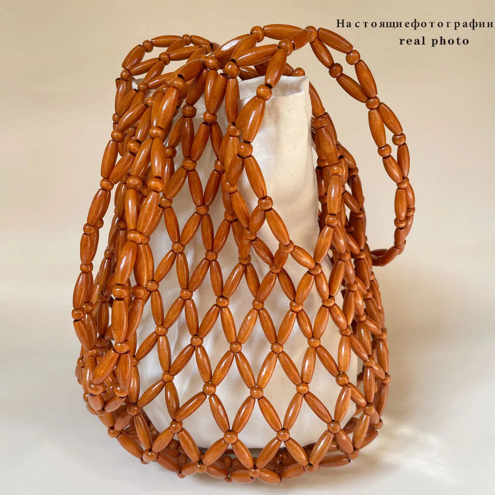 Hand-Beaded Exquisite Wooden Tote