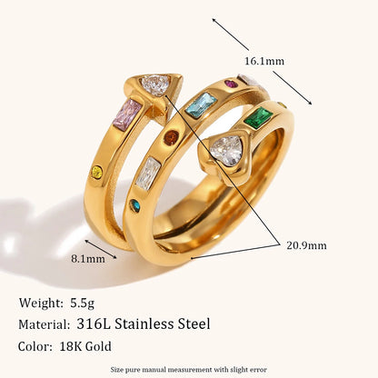 Triple Layer Heart Zircon Ring