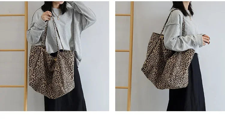 Leopard Motif Canvas Statement Tote