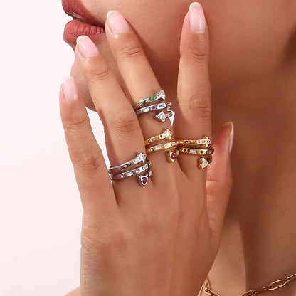 Triple Layer Heart Zircon Ring