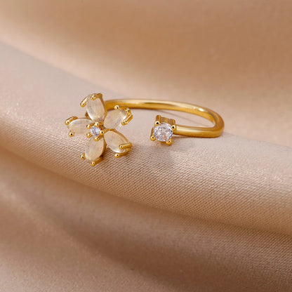 Aesthetic Opal Flower Stainless Ring