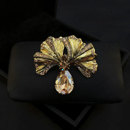 Rhinestone Ginkgo Crystal Office Brooch