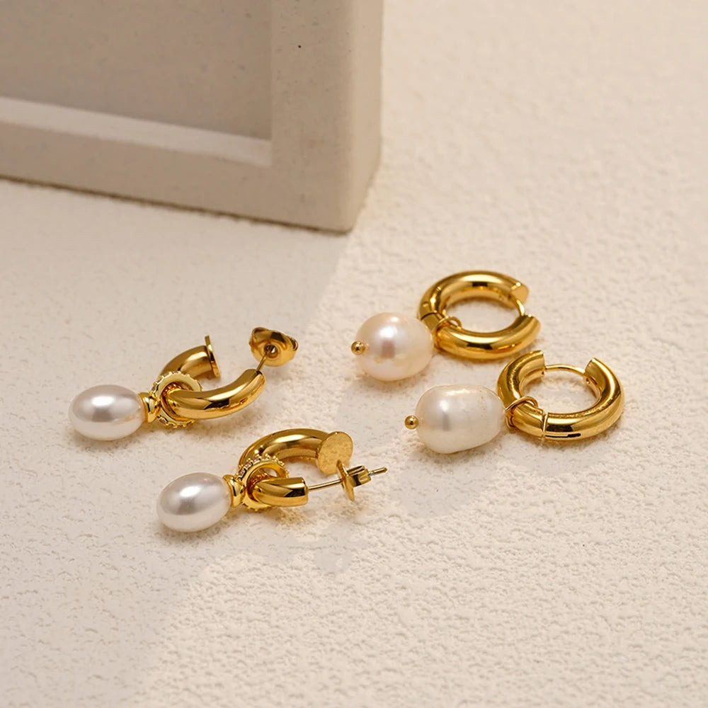 Removable Natural Pearl Hoop Earrings