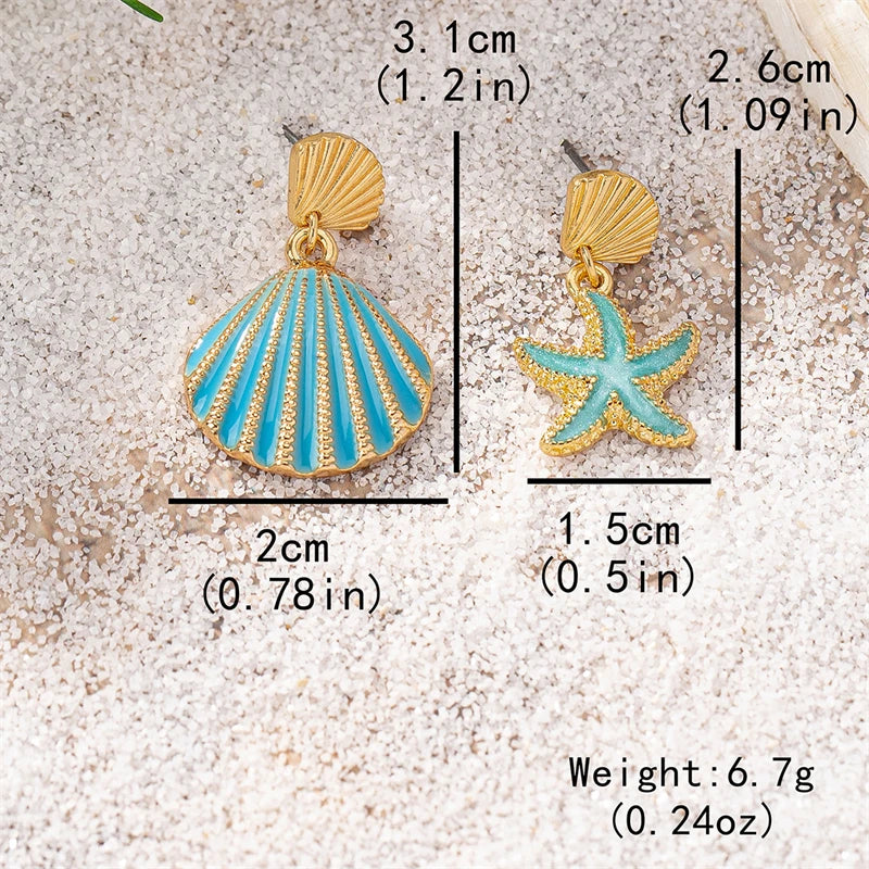 Enamel Starfish Holiday Shell Earrings