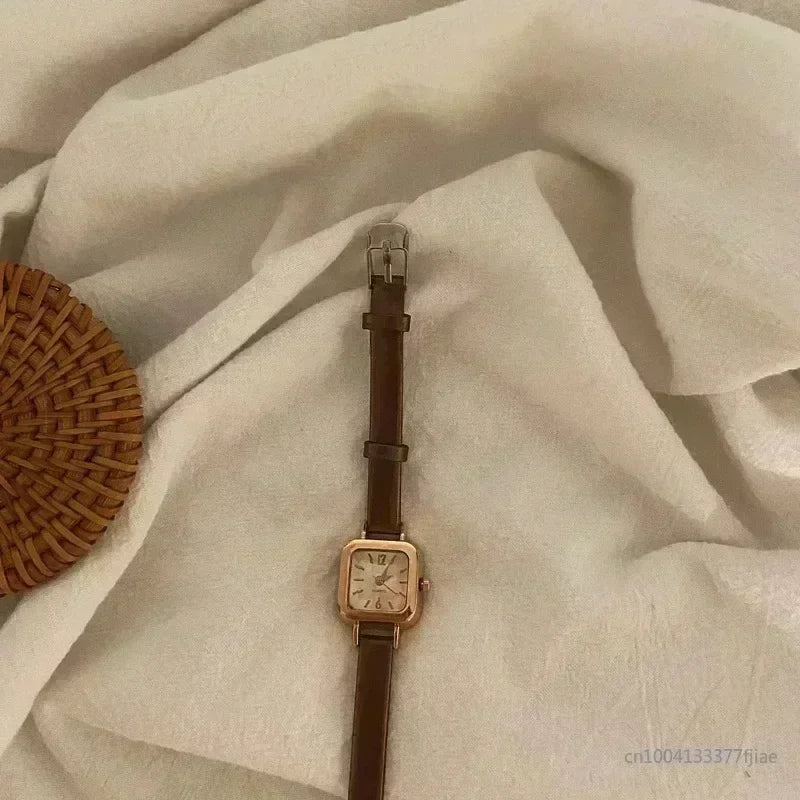 Minimalist Square Leather Strap Watch