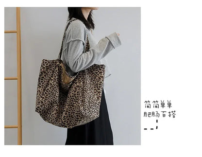 Leopard Motif Canvas Statement Tote