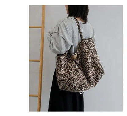 Leopard Motif Canvas Statement Tote