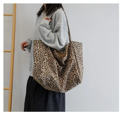 Leopard Motif Canvas Statement Tote