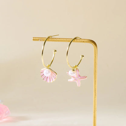 Enamel Starfish Holiday Shell Earrings