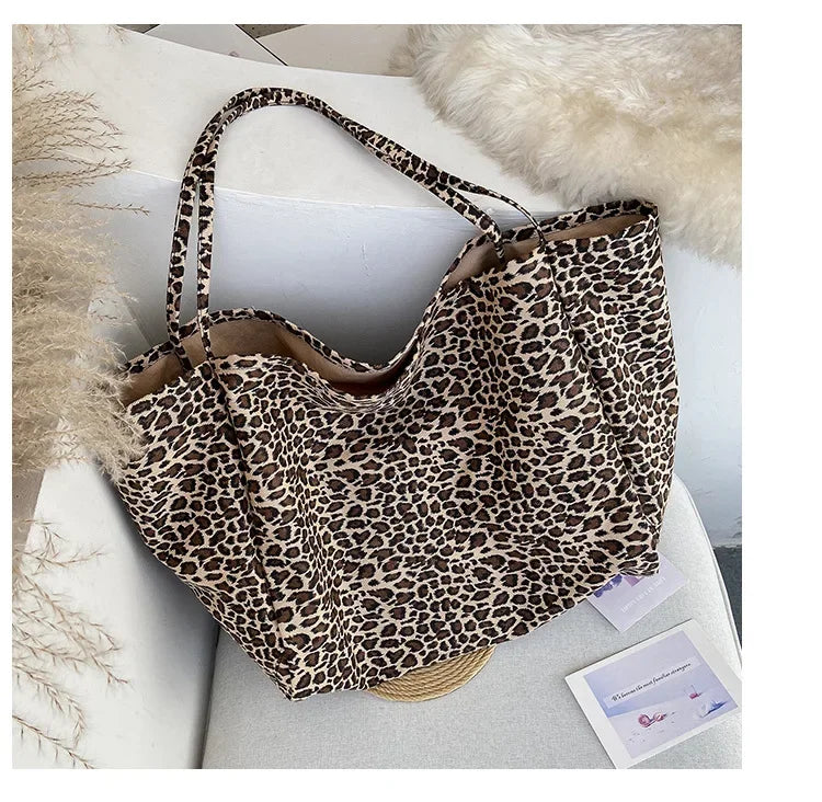 Leopard Motif Canvas Statement Tote