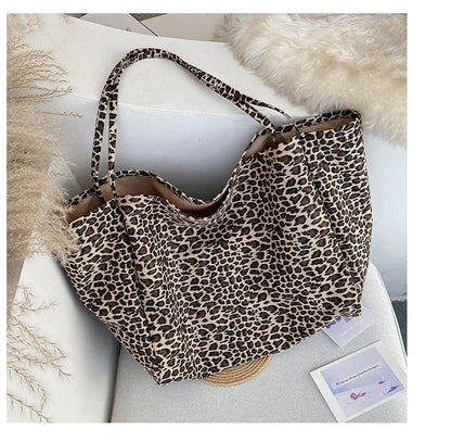 Leopard Motif Canvas Statement Tote