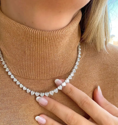 Bling Heart CZ Tennis Necklace