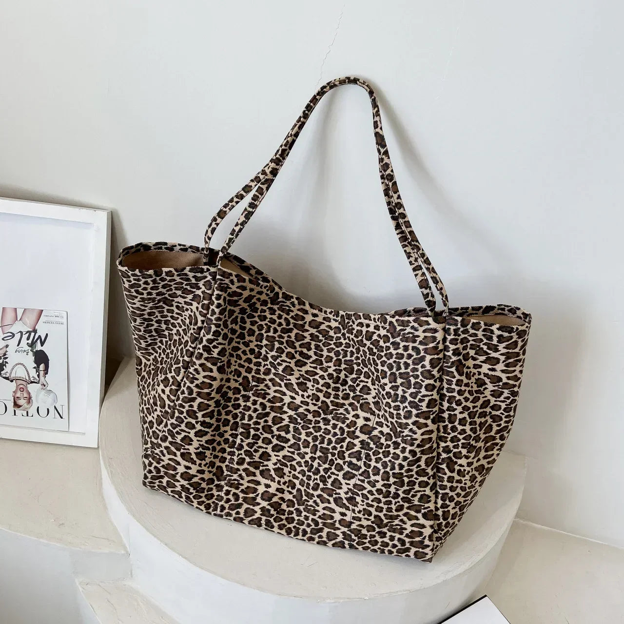 Leopard Motif Canvas Statement Tote