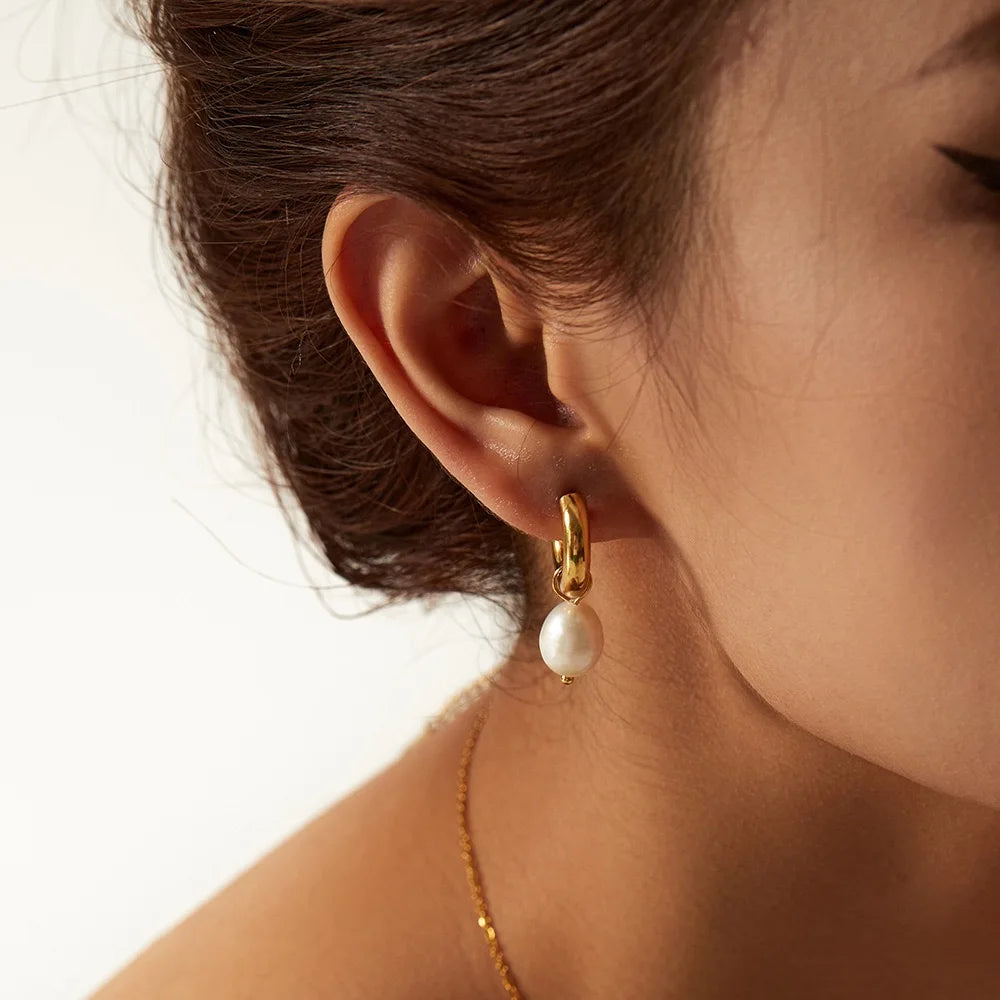 Removable Natural Pearl Hoop Earrings