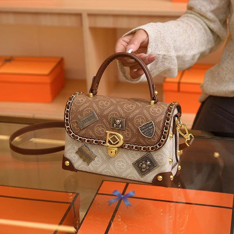 Retro Chain Linked Leather Handbag