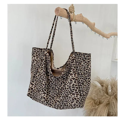 Leopard Motif Canvas Statement Tote