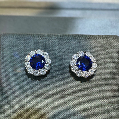 Round Cut Lab Sapphire Earrings