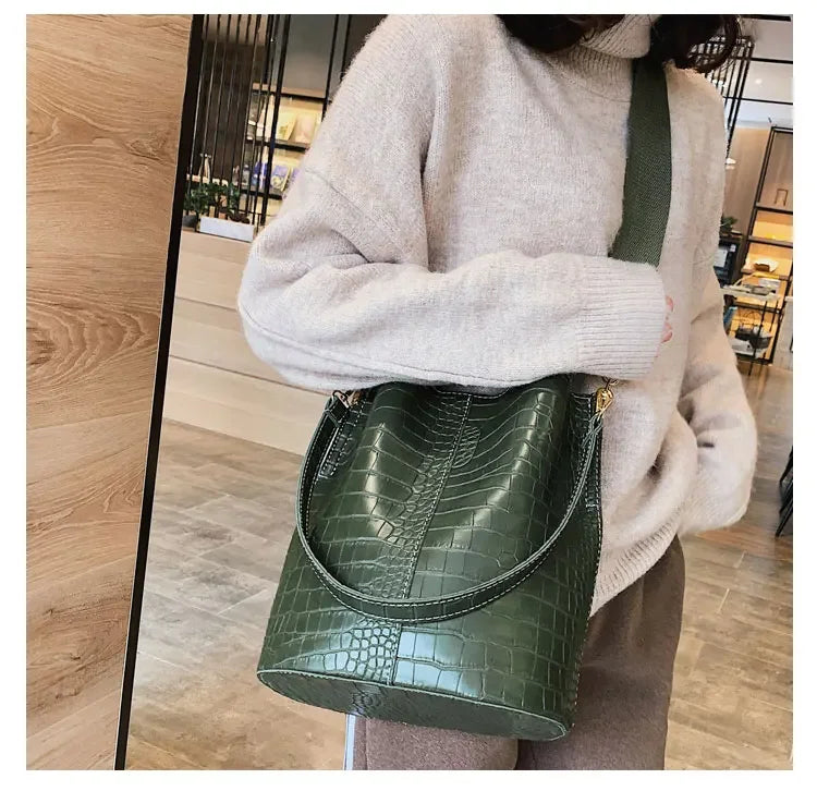 Stone Textured Leather Bucket Bag