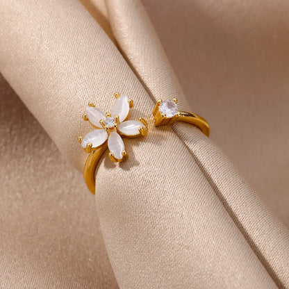 Aesthetic Opal Flower Stainless Ring