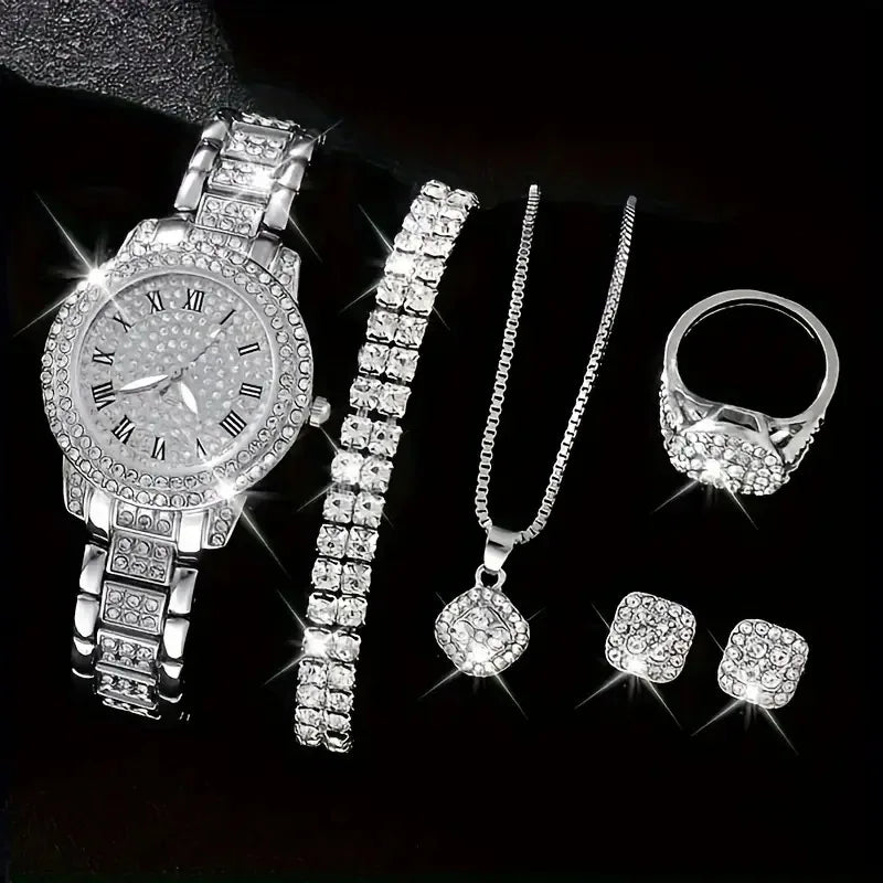Hip-Hop Diamond Watch & Jewelry Set