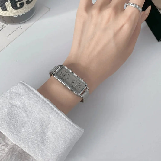 Dual-Movement Retro Square Quartz Watch