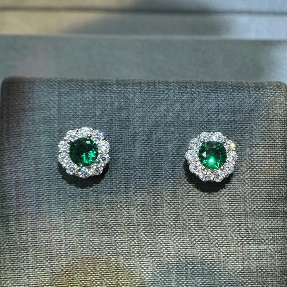 Round Cut Lab Sapphire Earrings